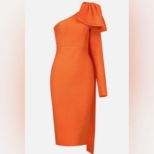 New Orange One Shoulder Bodycon Dress